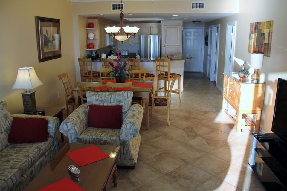 Living Room looking into Dining Room and Kitchen