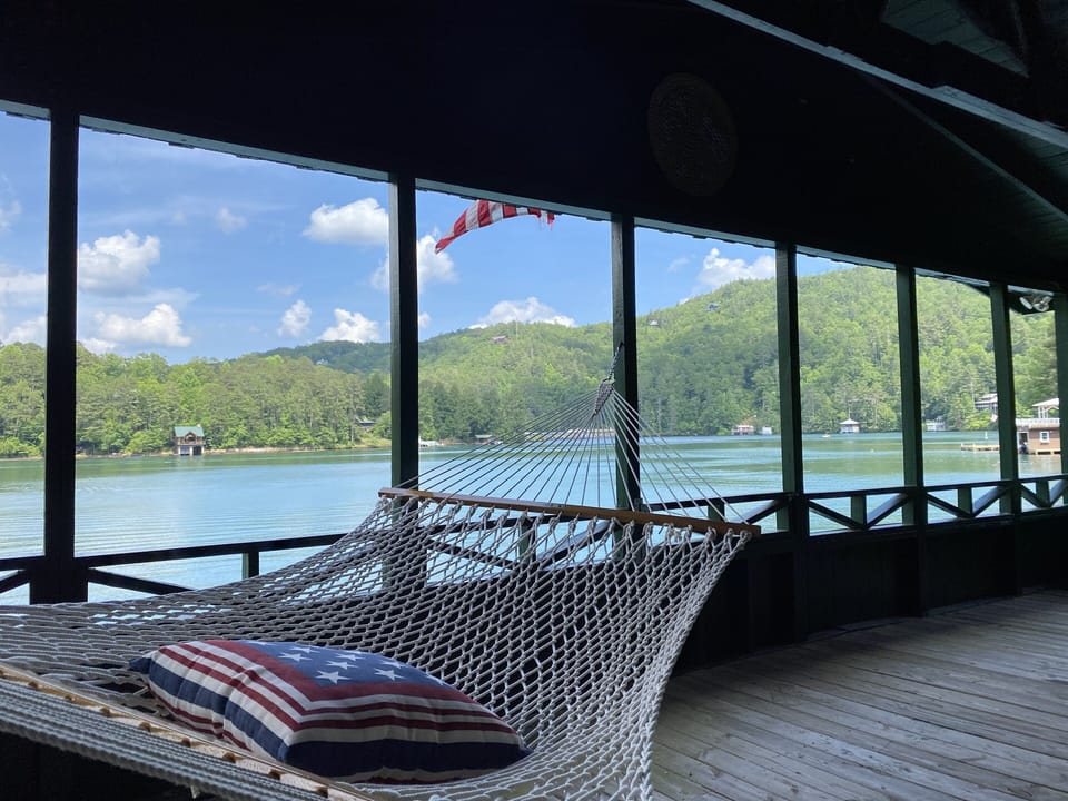 A favorite spot to enjoy the mountain breeze and lapping water below.