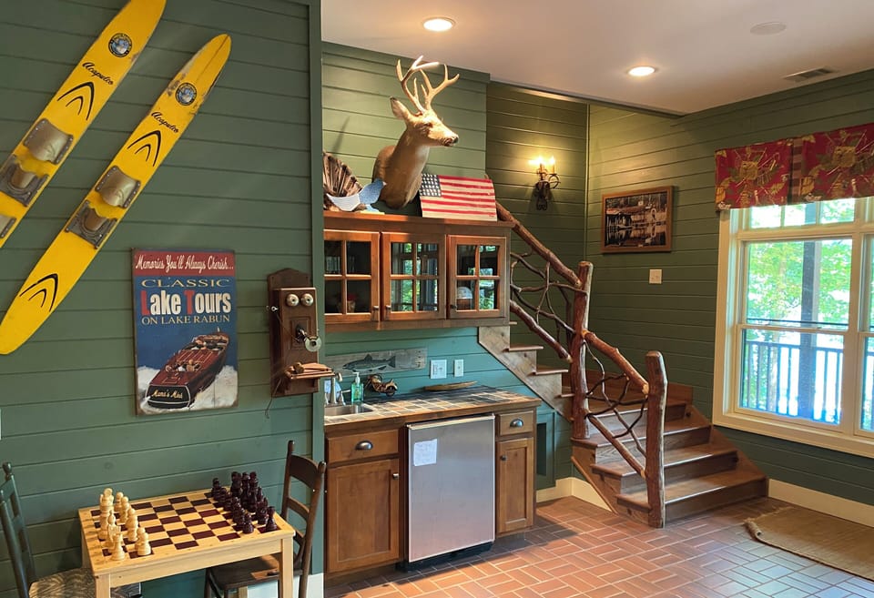 Wet bar and beverage fridge in the playroom!