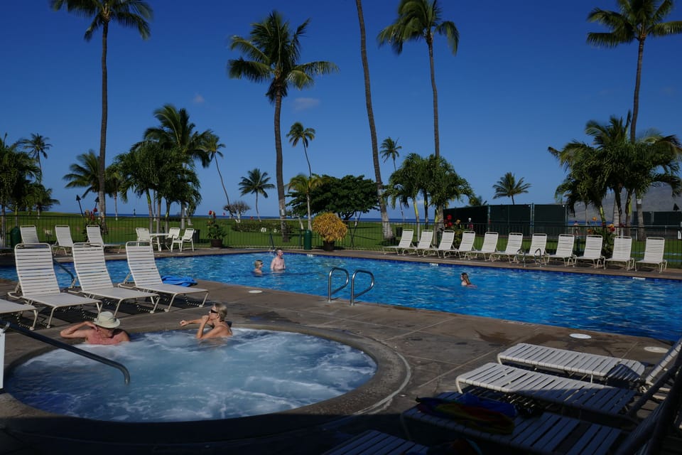 jacuzzi, pool, lounging area. Restrooms underground. 