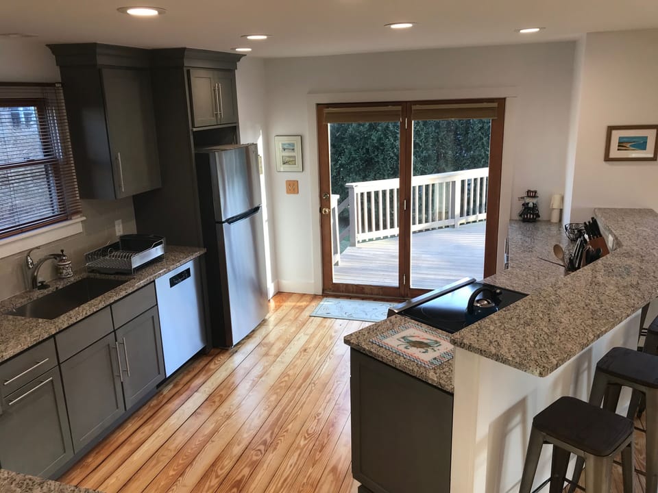 Kitchen looking out to deck