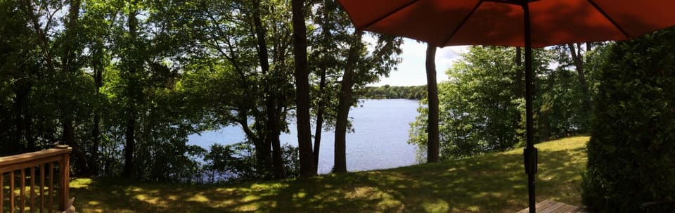 Long Pond from Deck.  50' to water's edge for swimming and fishing. 