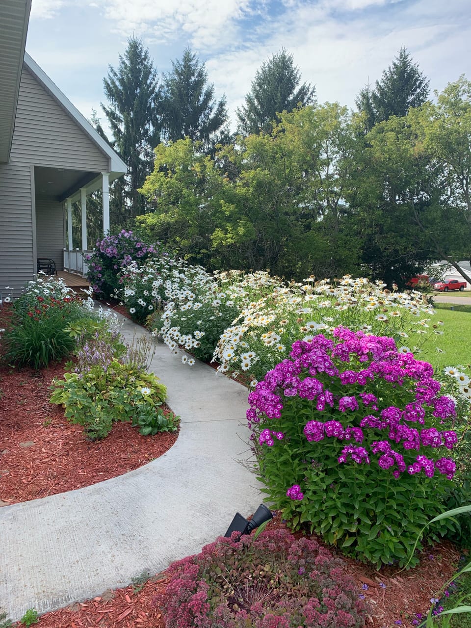 Entry garden full blooming flowers
