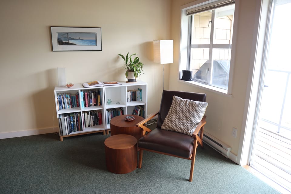 Cozy reading nook- We have a great selection of books.