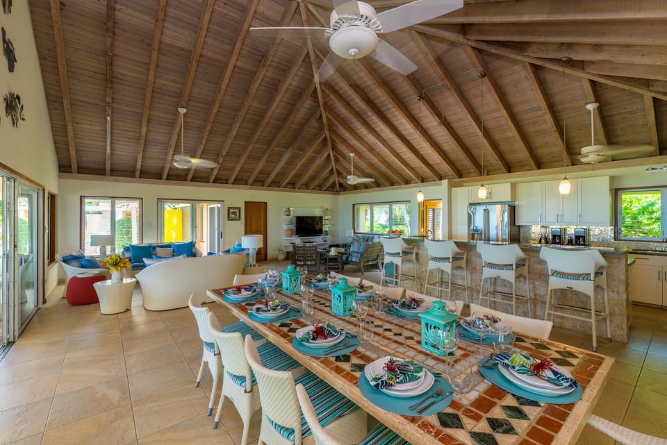 Dining table and northeast facing view of the Great Room
