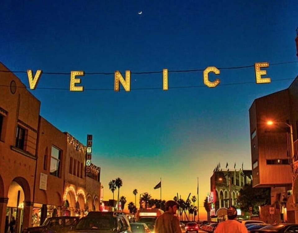 Entrance to Venice Beach - night view