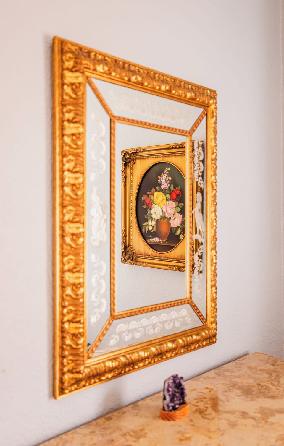 Mirror from Murano, reflecting Italian painting, in Bedroom 2