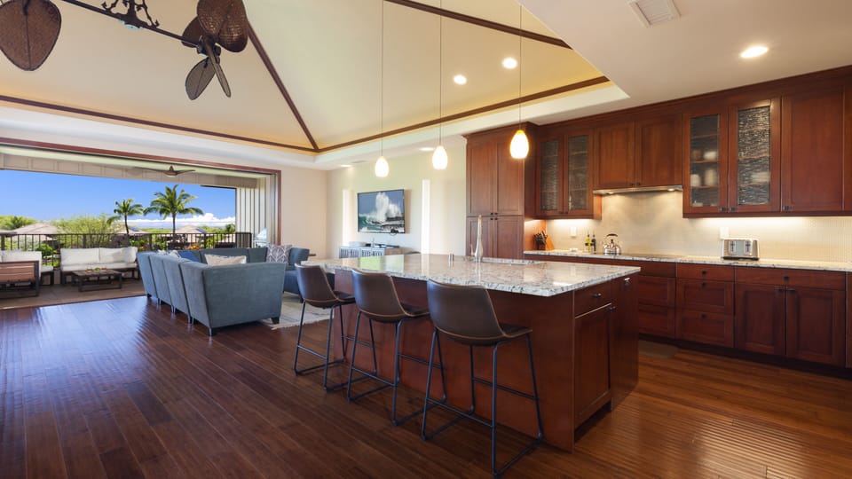 Large Gourmet kitchen including spices and oils