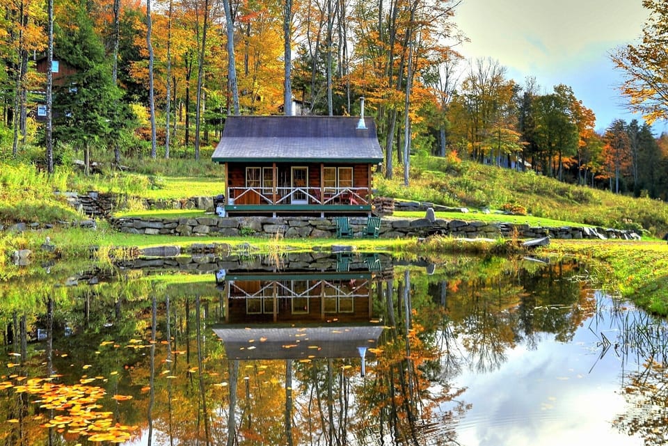 Beautiful photo taken by guest. The cabin faces the pond for complete privacy.