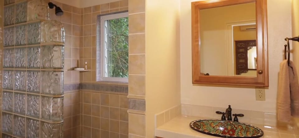 Cottage bath with hand-painted sink