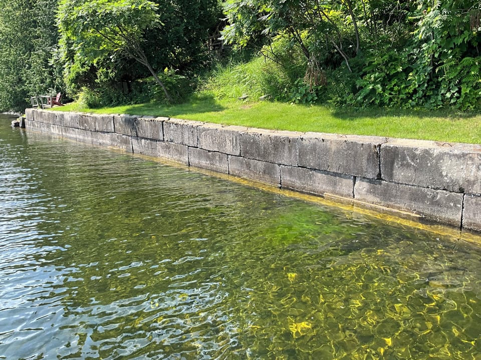 Lakeshore in front of Moonpath. Waterside deck far right