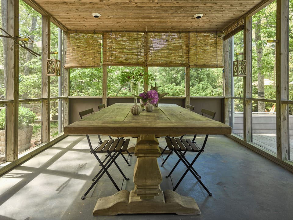 Screened porch- outdoor dining table 8'