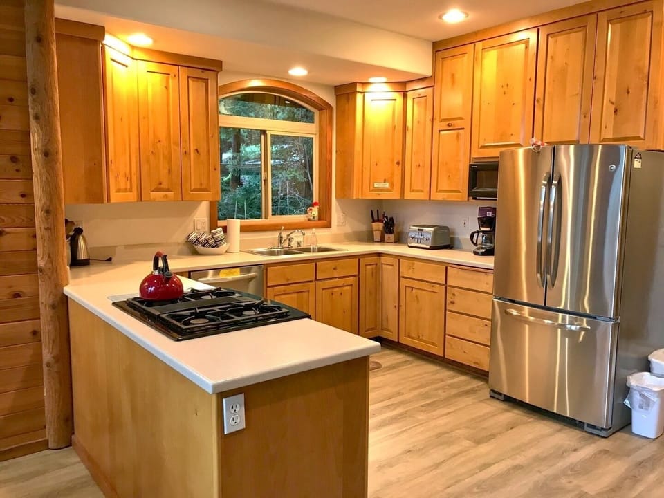 Indoors, Kitchen, Cooktop, Hardwood, Stained Wood