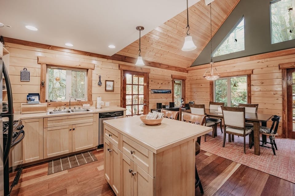 Indoors, Hardwood, Stained Wood, Kitchen, Kitchen Island