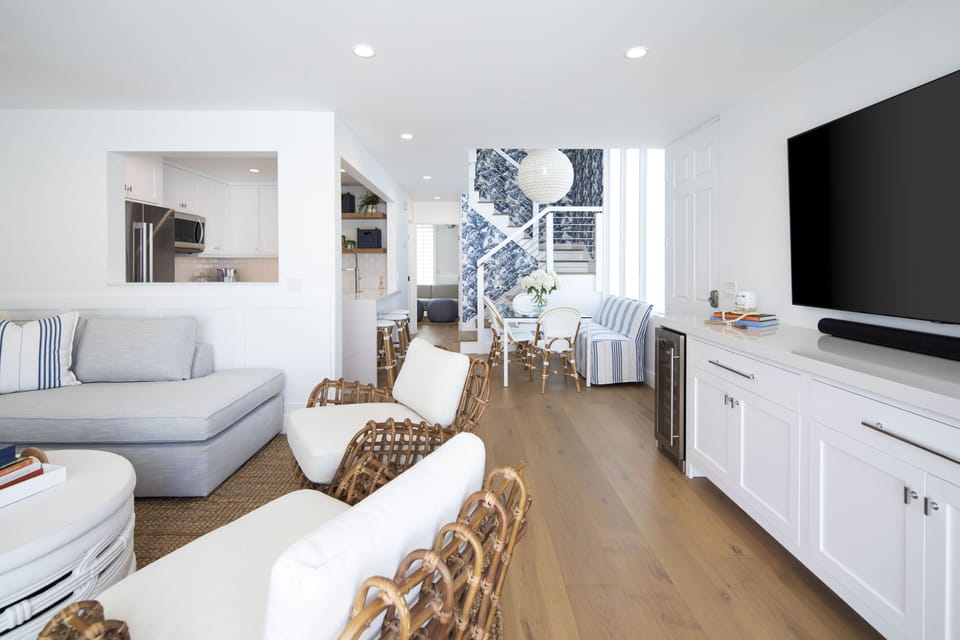 Family room, beautiful flooring and all new furnishings