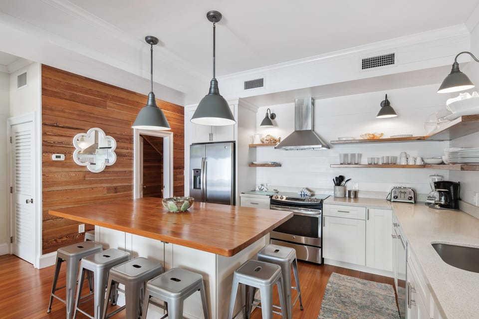 Updated kitchen with butcher block island
