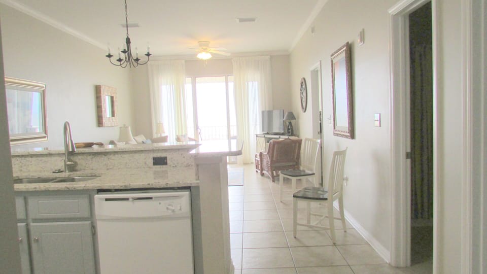 Entire kitchen, dining, and living room have a view of the Gulf!