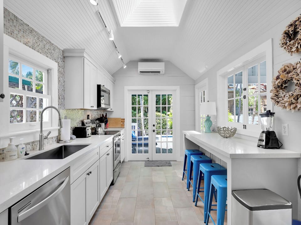 Updated kitchen with counter seating.