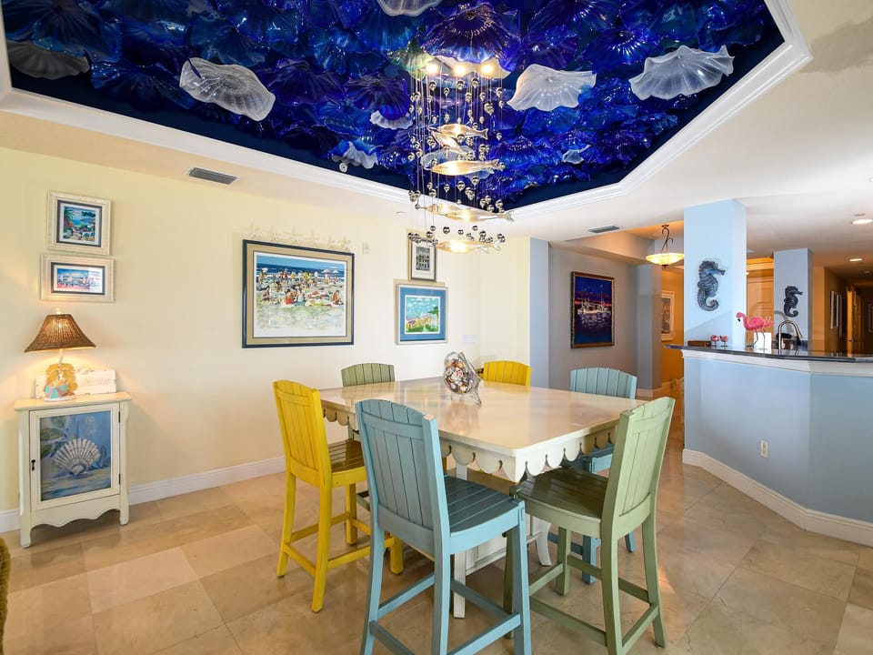 Dining table has seating for 6 guest.