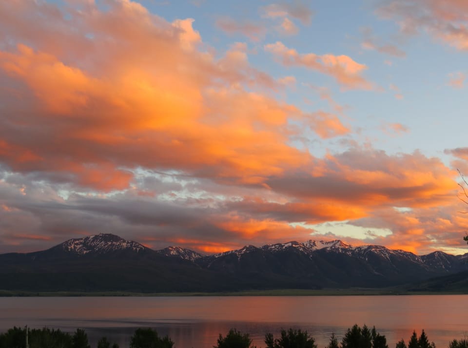 sunset over lake in autumn