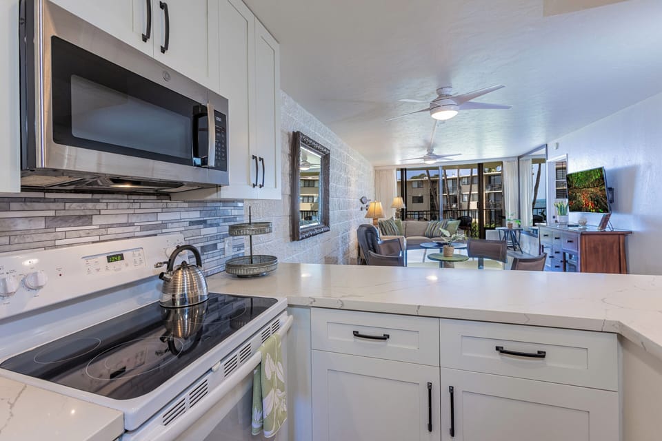 Kitchen area with a nice view