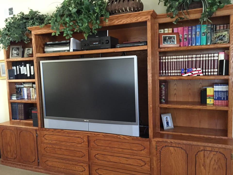 Upstairs large bonus room entertainment center. Apple TV & DVD player