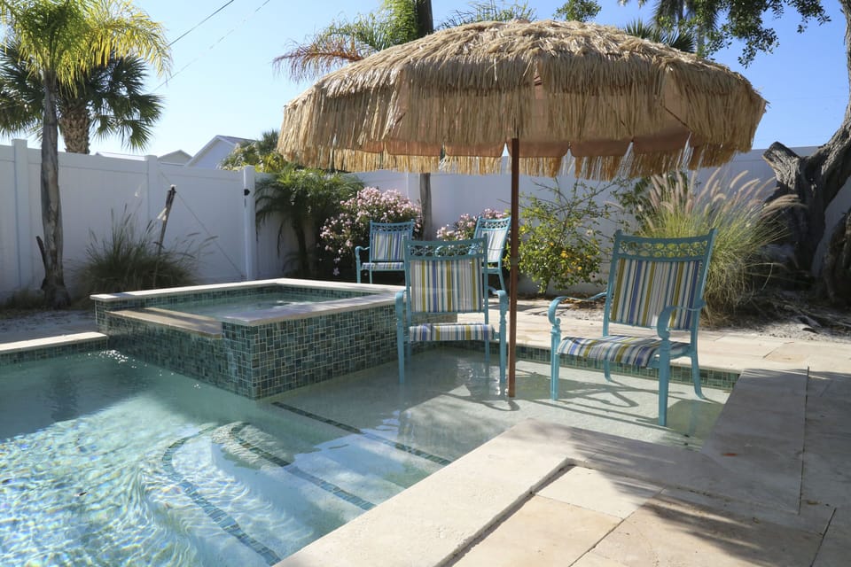 heated spa, with relaxing sun shelf