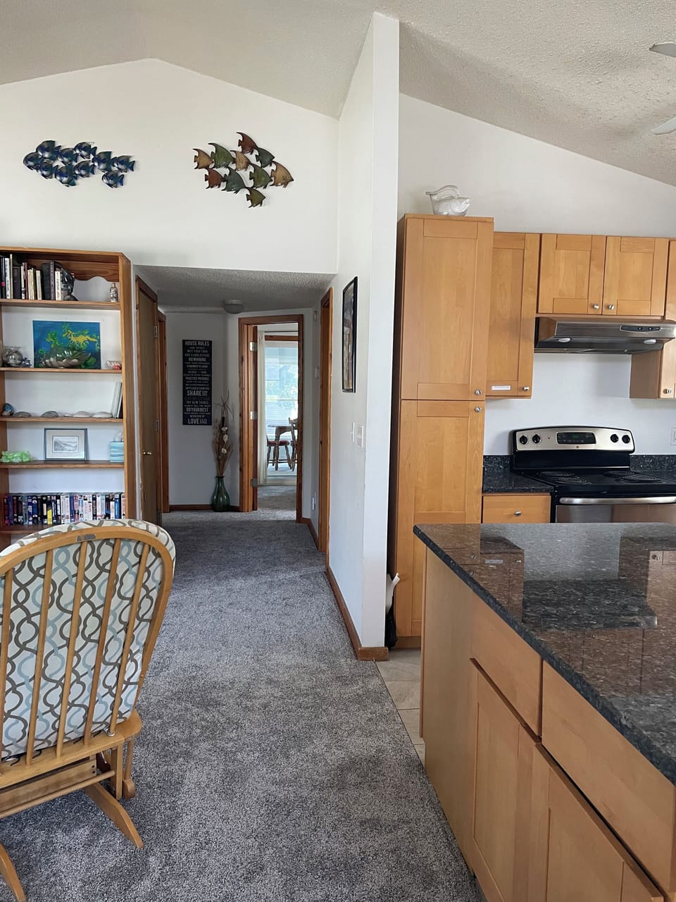 In kitchen looking toward bedrooms and bathroom