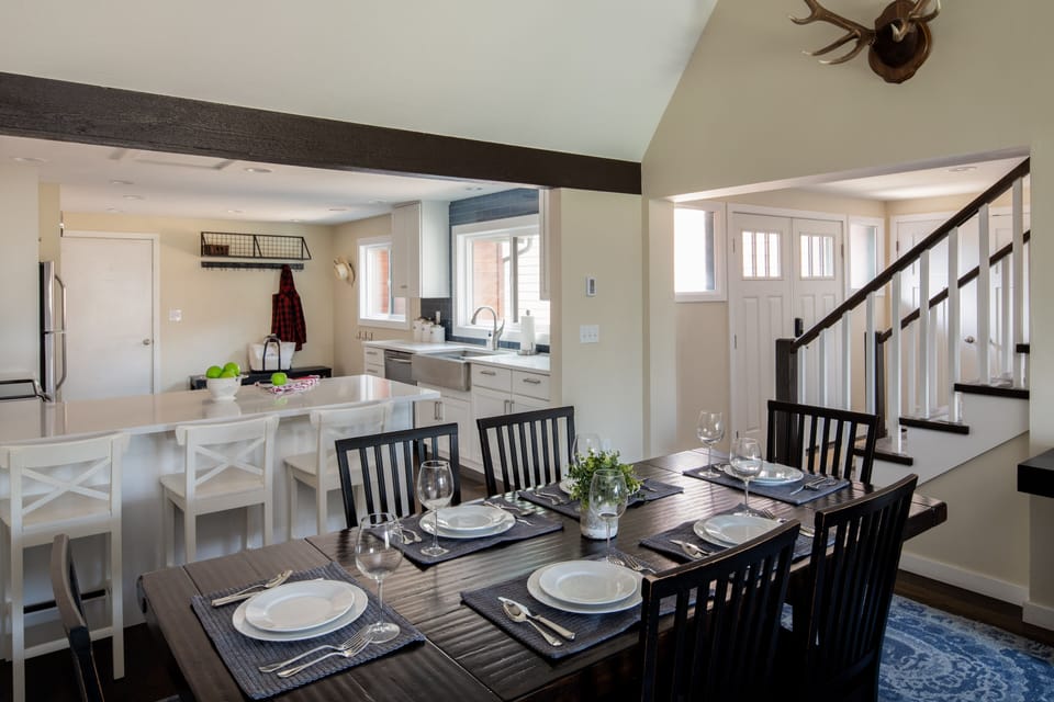 Dining area looking into kitchen