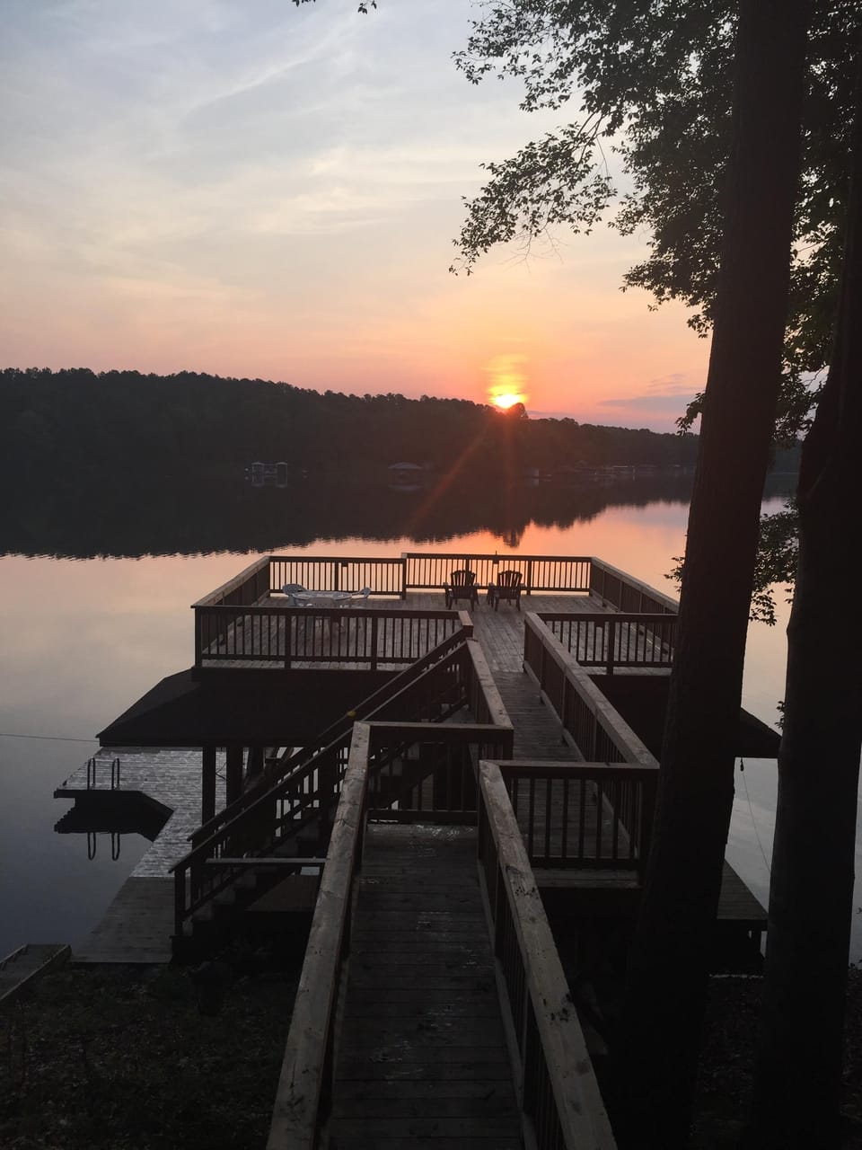 Sunrise over dock.