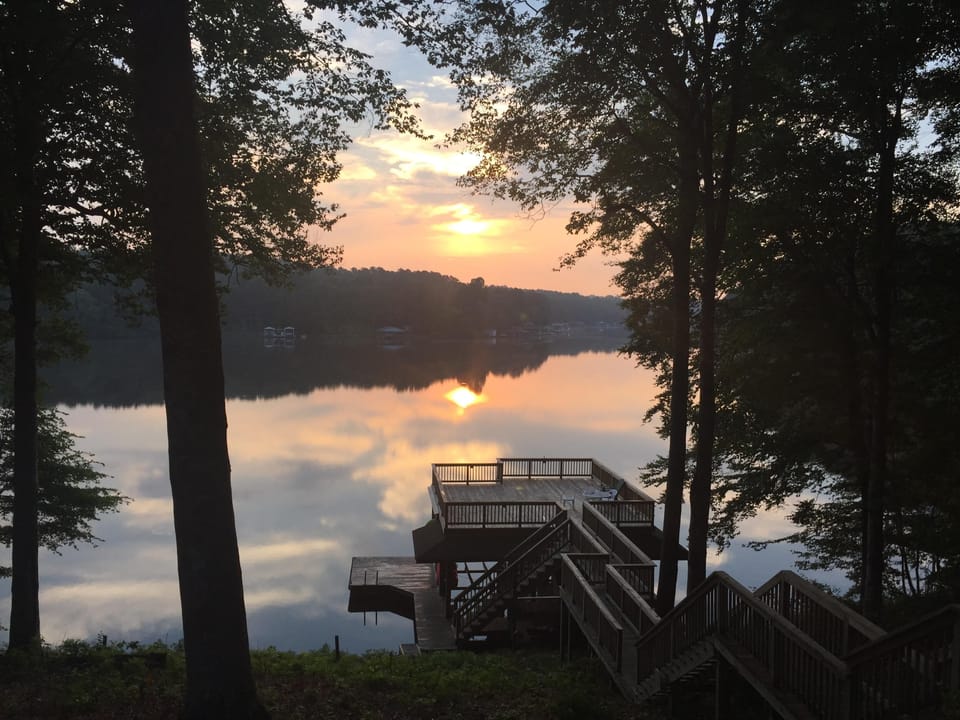 Beautiful sunrise over Great Creek from deck
