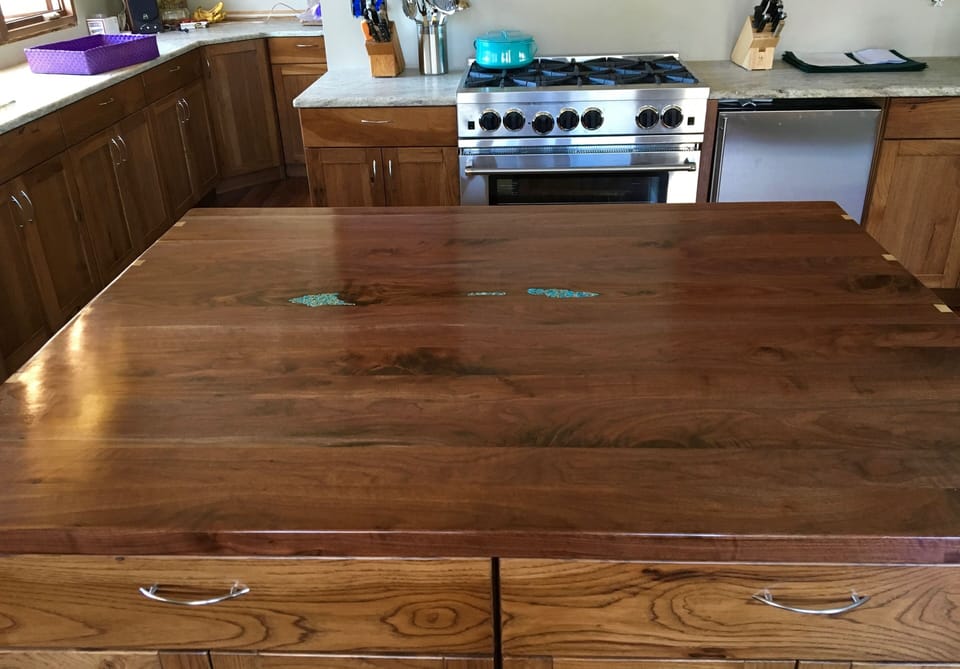 Walnut Island with turquoise inlay
