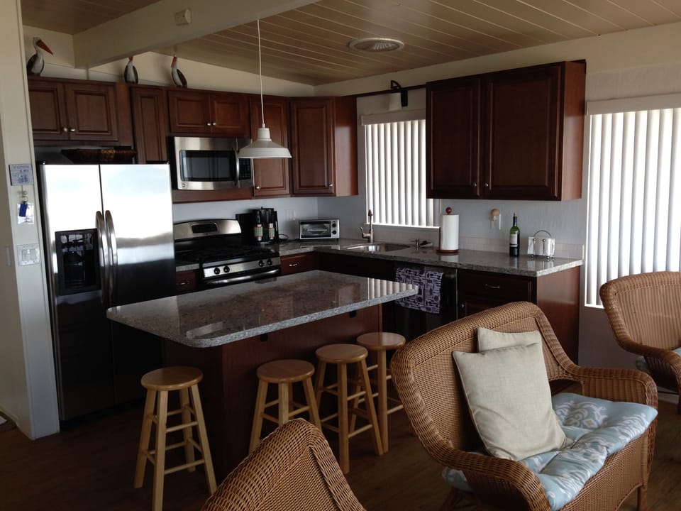 Kitchen overlooking the Pacific Ocean.  