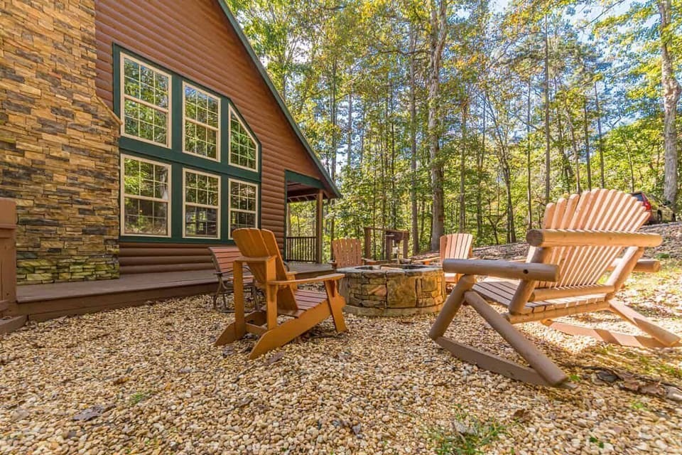 Wood Burning Fire Pit and Seating.  Listen to  Creek Sounds in Back.