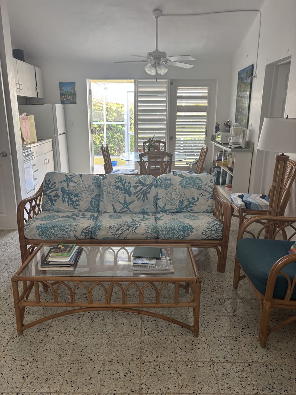A view of the main living room and dining area/kitchenette.