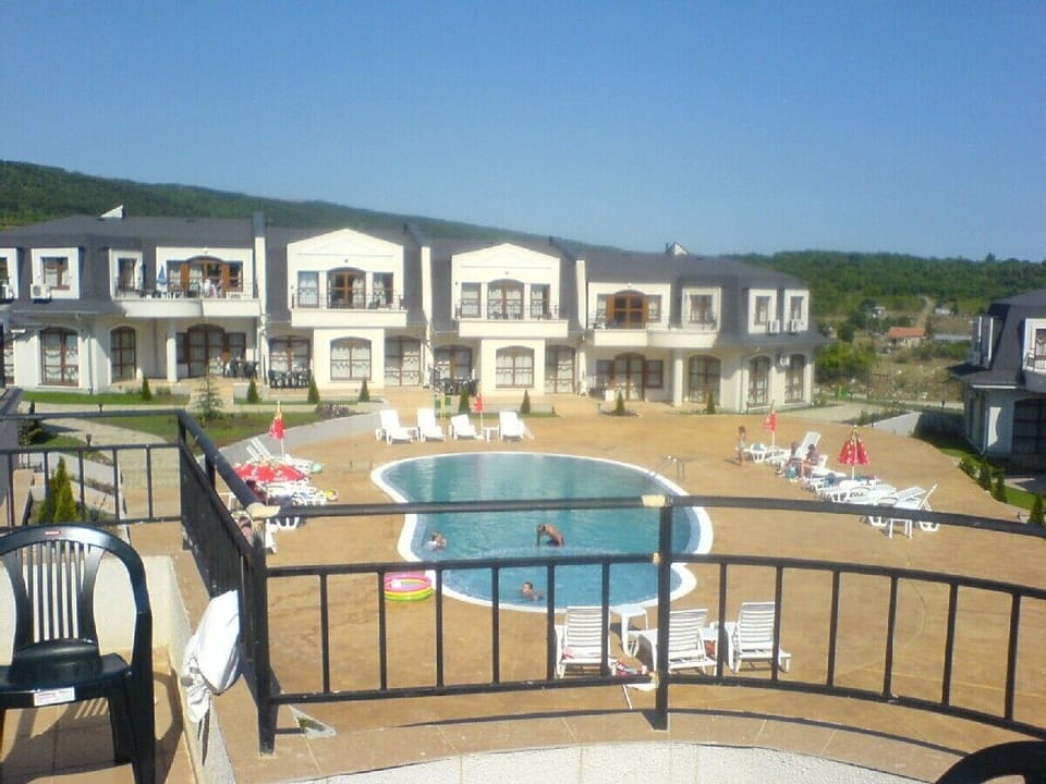 View of pool from balcony