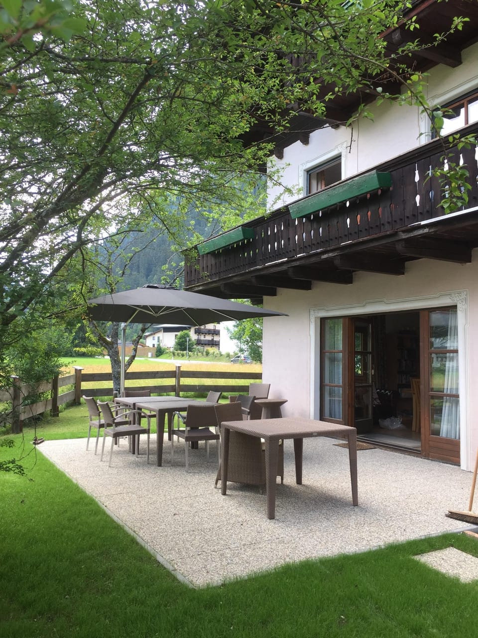 the dining room opens onto a large patio area