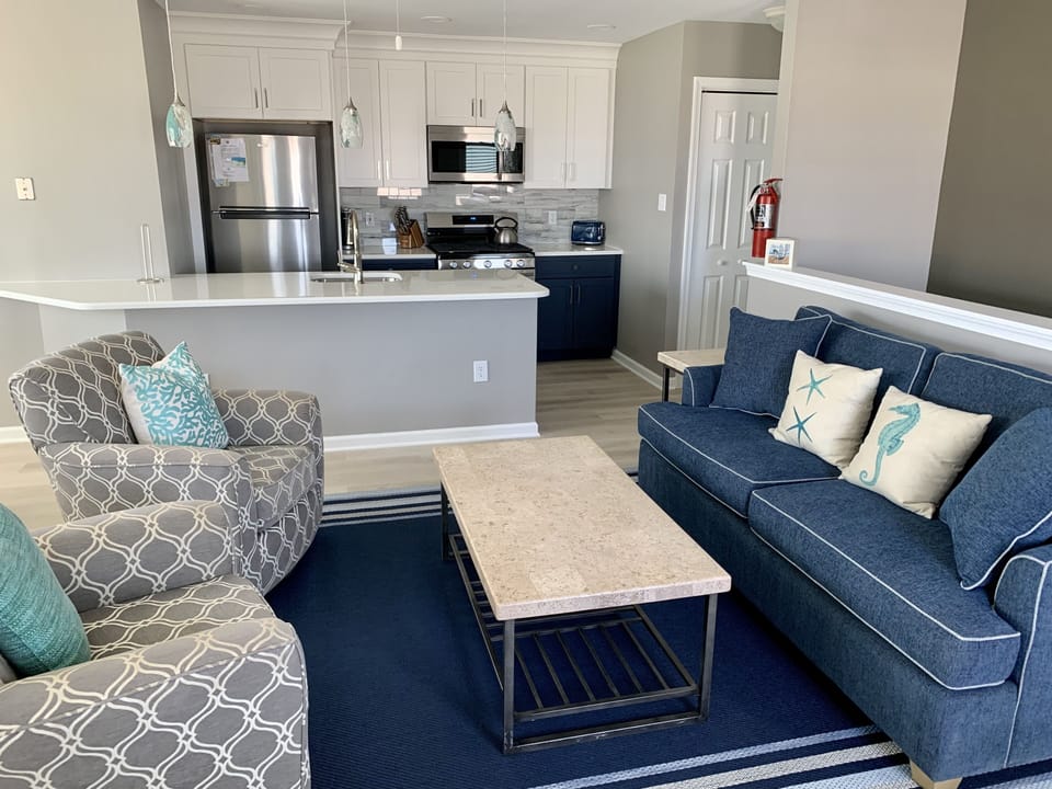Comfy living room with brand new sofa.