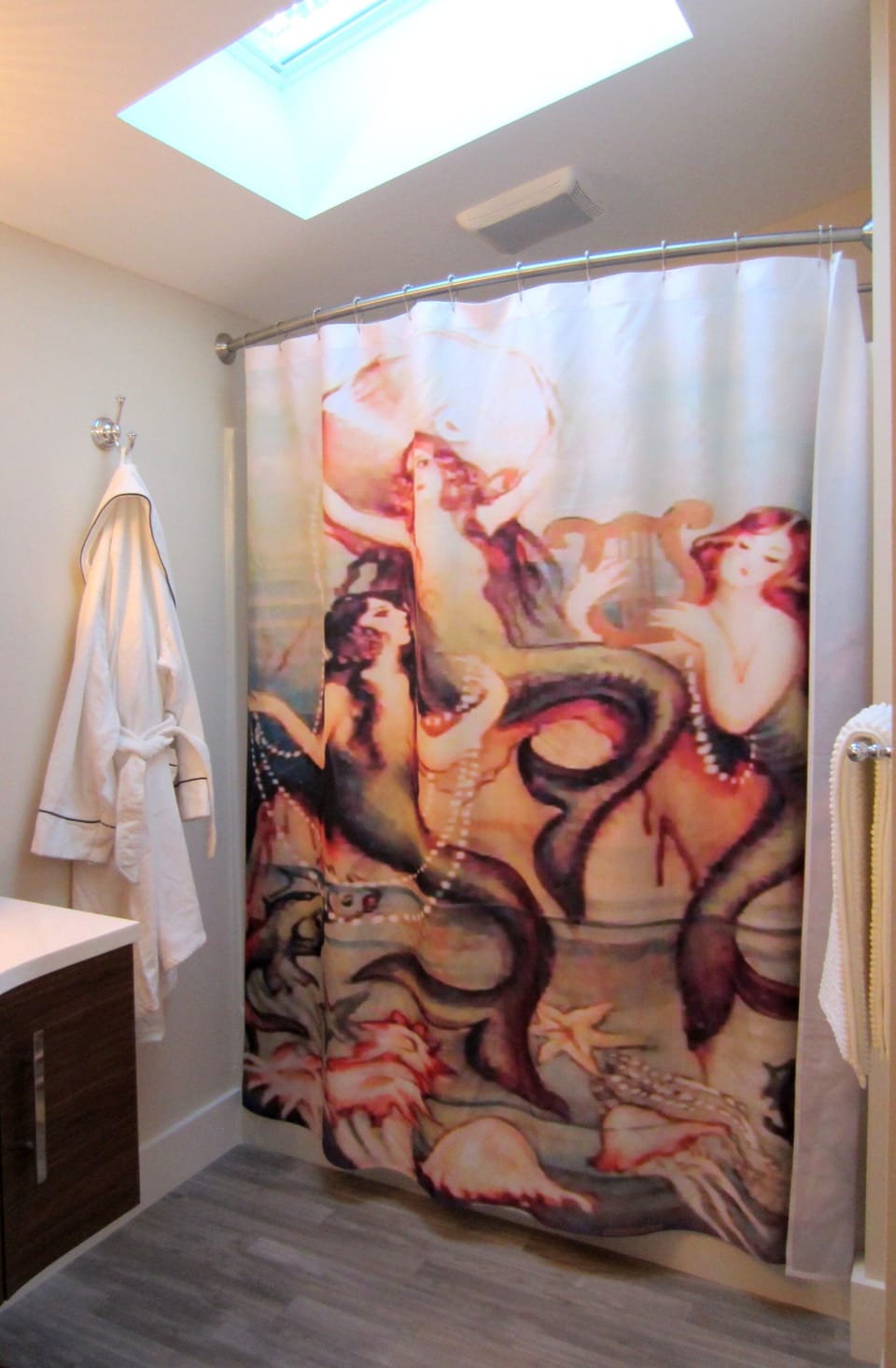 Pilot house bathroom - complete with mermaid shower curtain