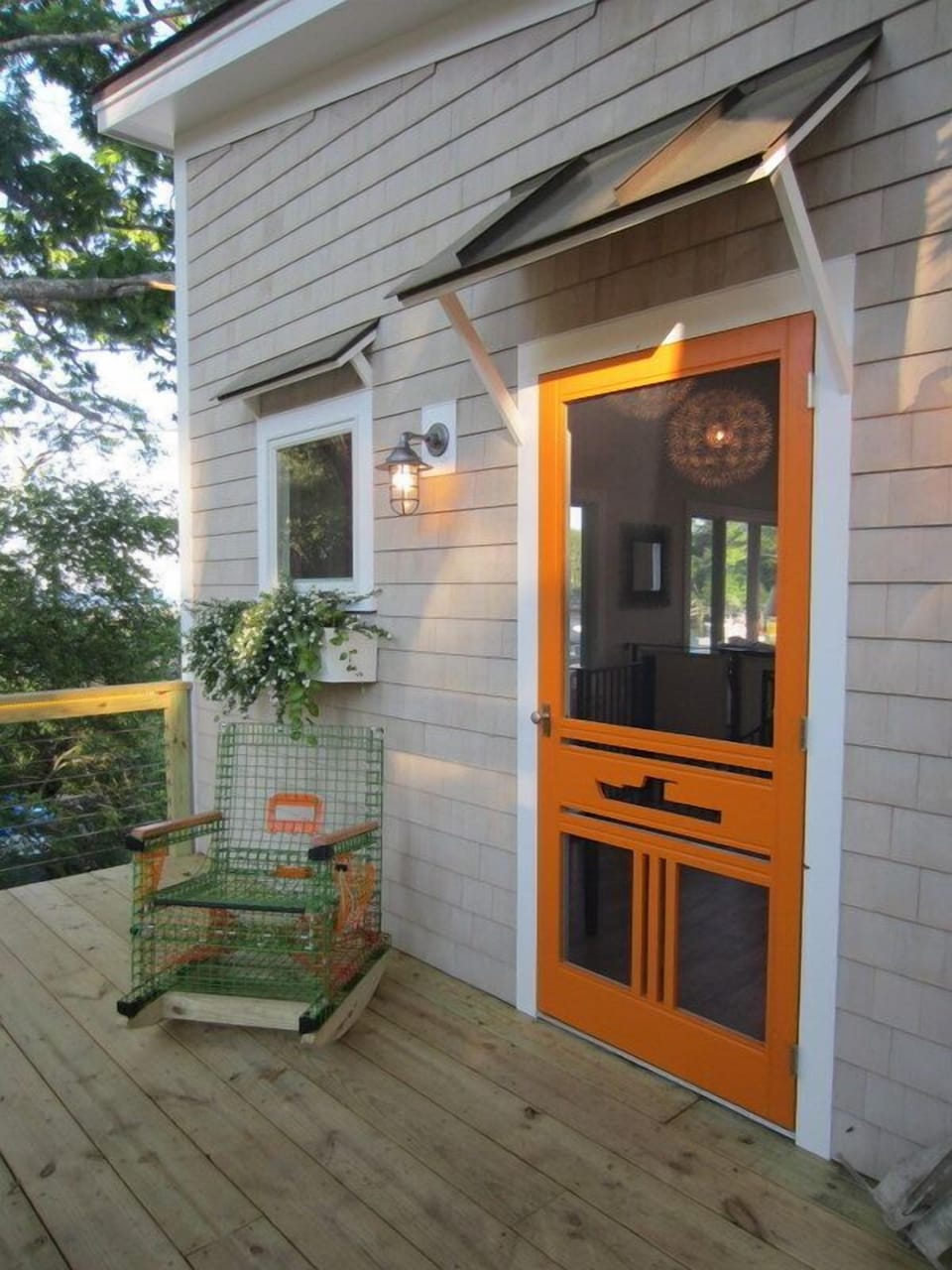 Lobster trap rocking chair at the entrance