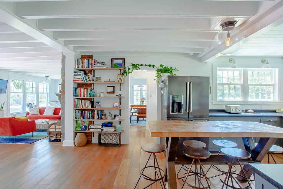 The kitchen has an island with 6 seats to help prepare meals or just to eat!