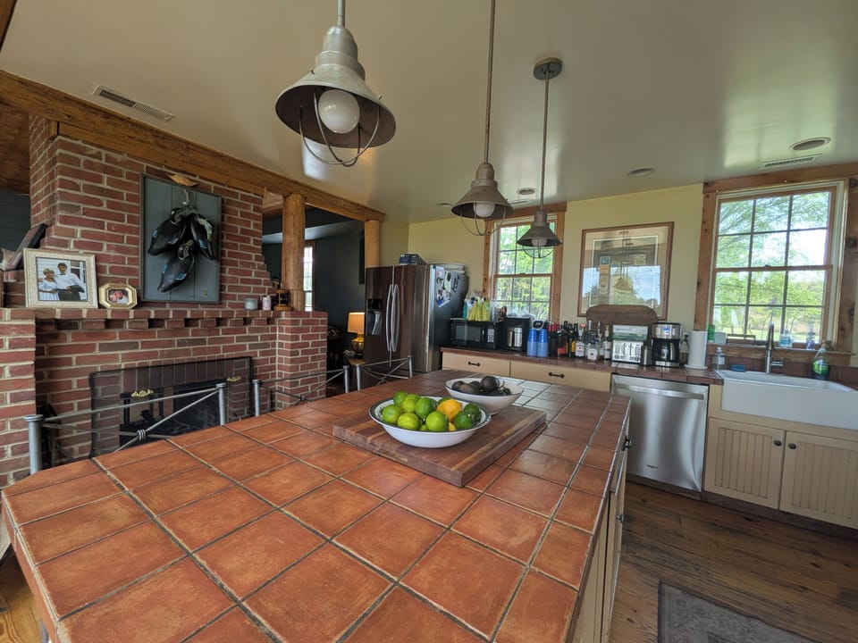 Kitchen with peak into living room