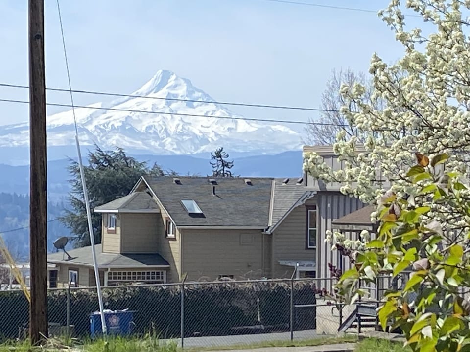 Mt. Hood from the deck and kitchen/dining room