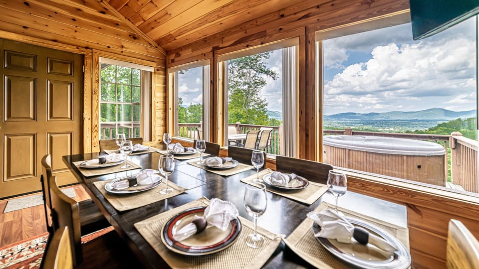 Large dining table with great views
