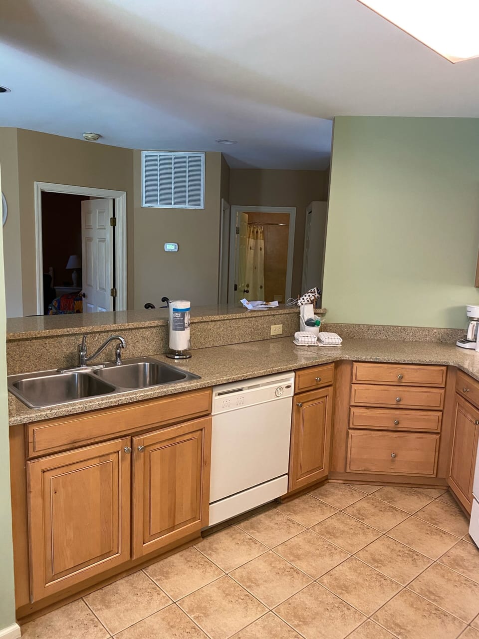 Kitchen with tile floors and granite counters