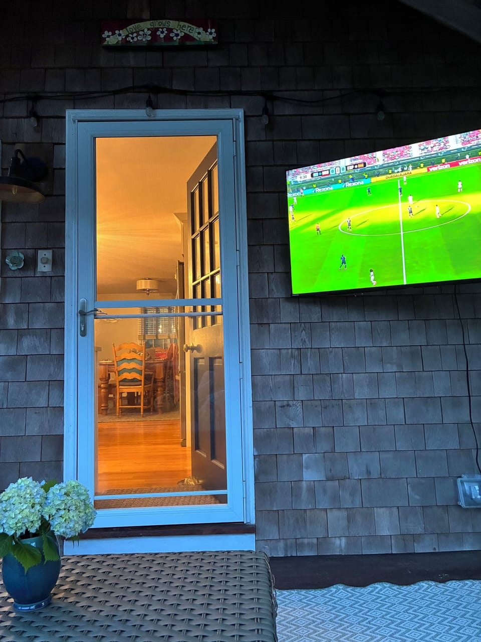 Screen porch. Enjoy our outside tv