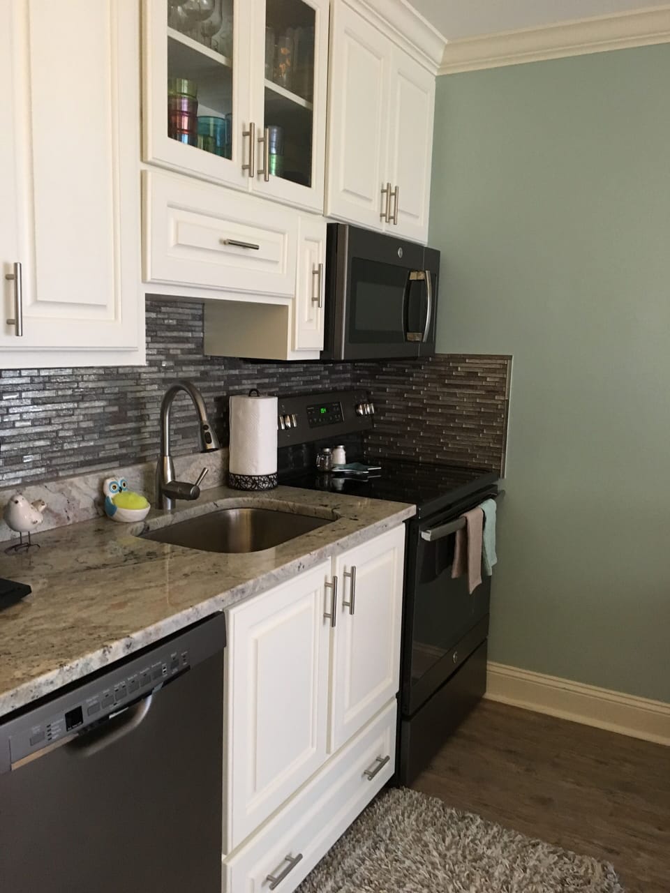 Custom cabinets, Full size dishwasher/stove-oven/Microwave

