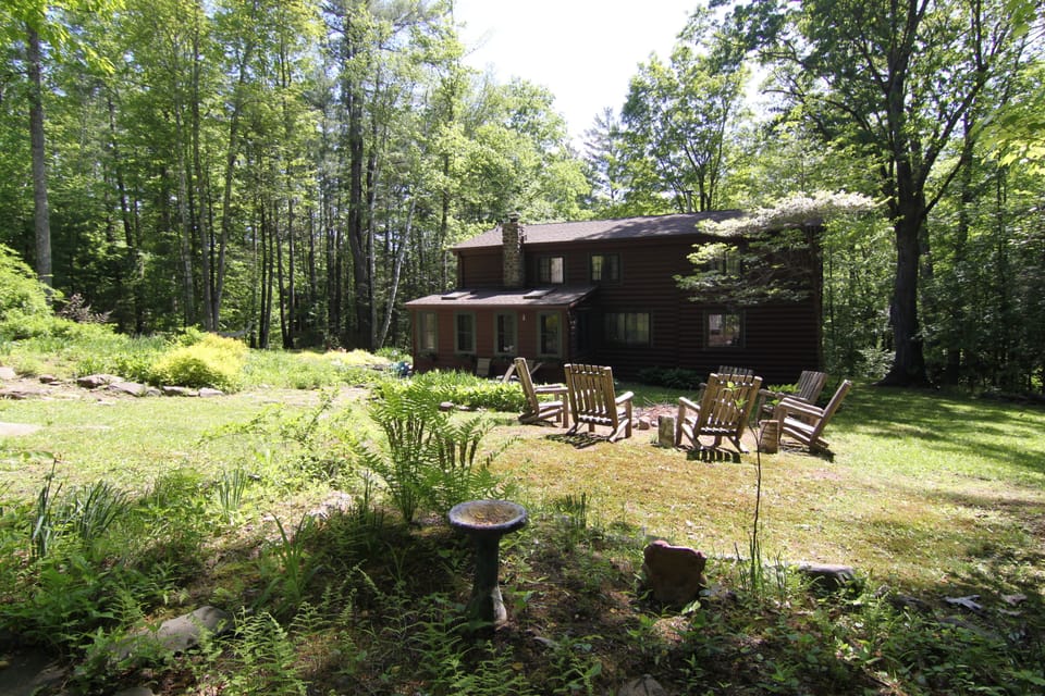 Extremely private infront of the house surrounded by woods on all sides. 