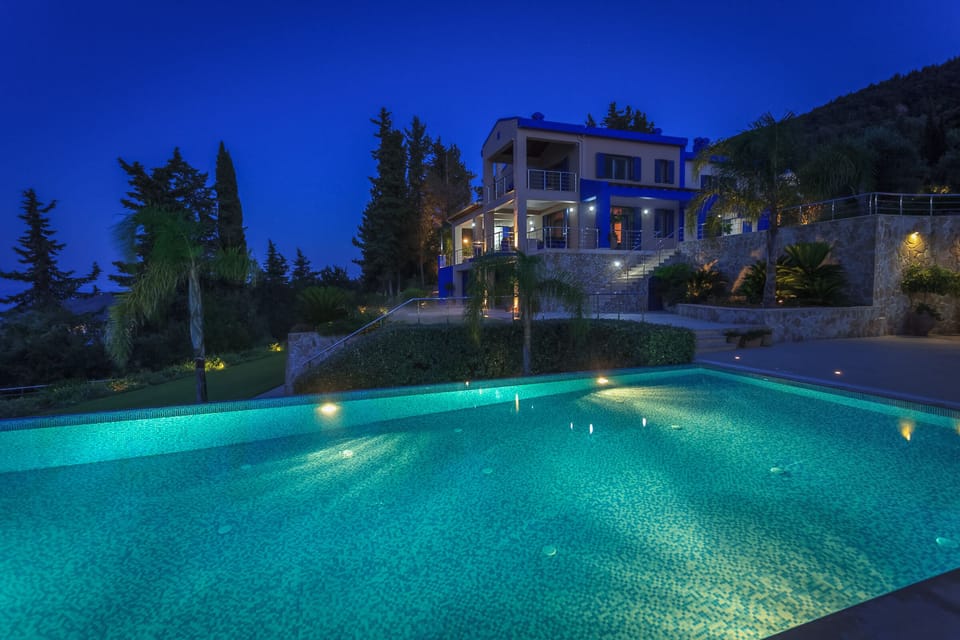 Night photo - villa, swimming pool