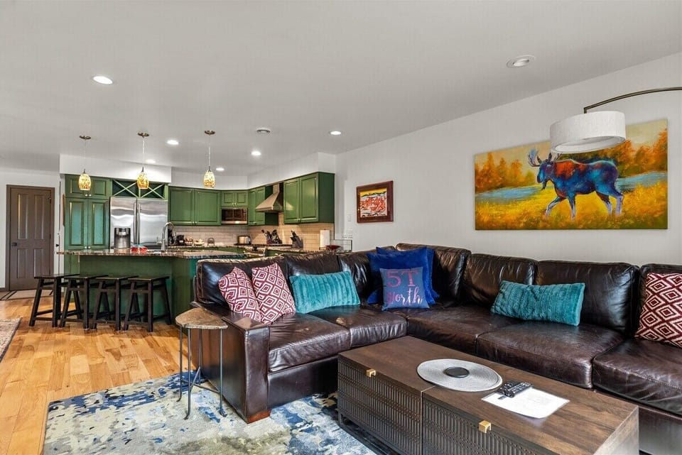 Large couch offers comfortable seating